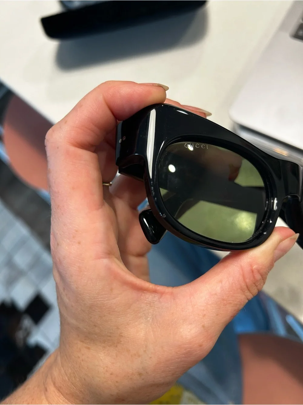 Gucci Black Cat-eye Sunglasses with Green Lenses - Bold Acetate Frame